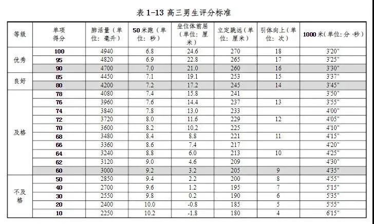 体测评分标准